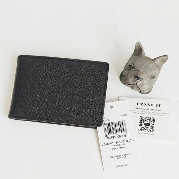 NEW Coach Leather Compact Billfold Wallet Black CM167 $150 - Picture 1 of 4